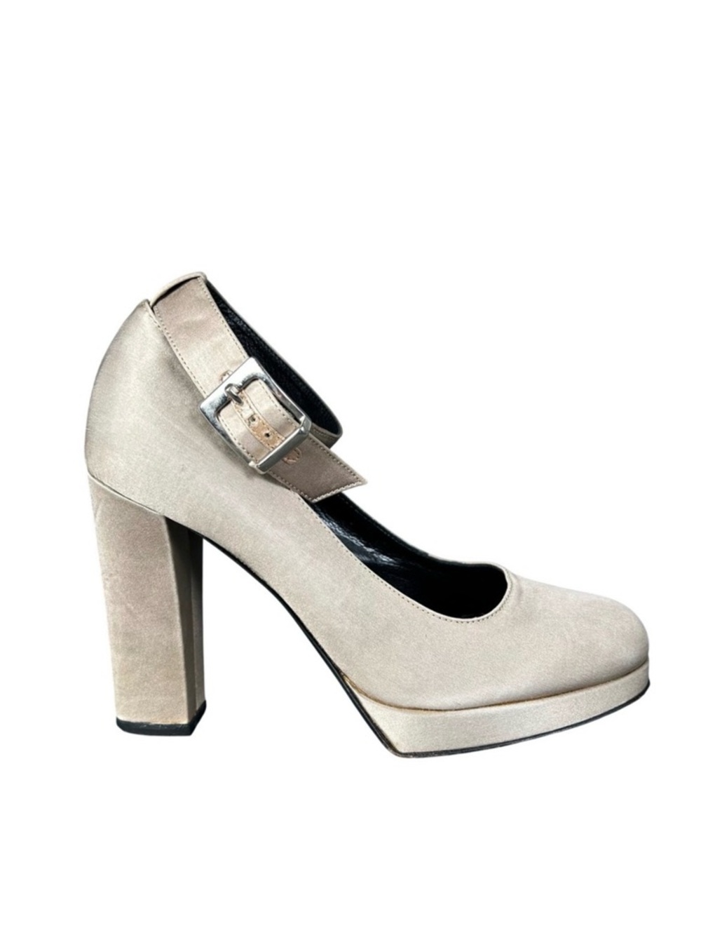 Paco Rabanne Satin‎ Ankle Strap Platform Pumps Champagne Taupe Couture Italy 37